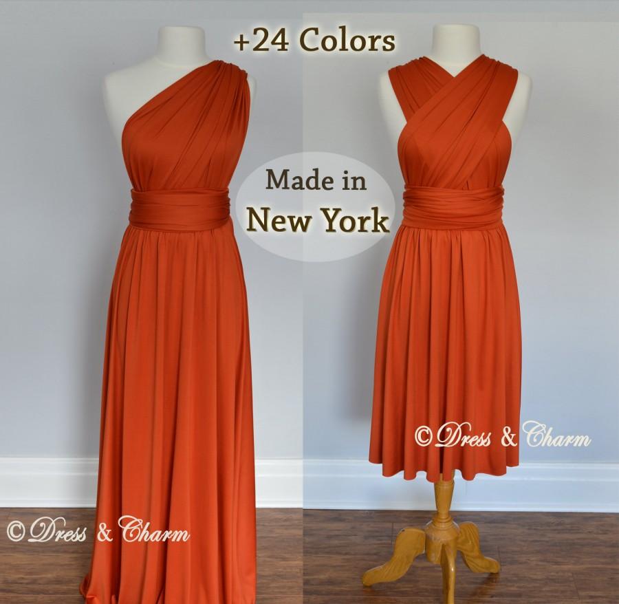 Orange Burnt Party Dresses, Convertible Wrap Dress, Formal Dress ...