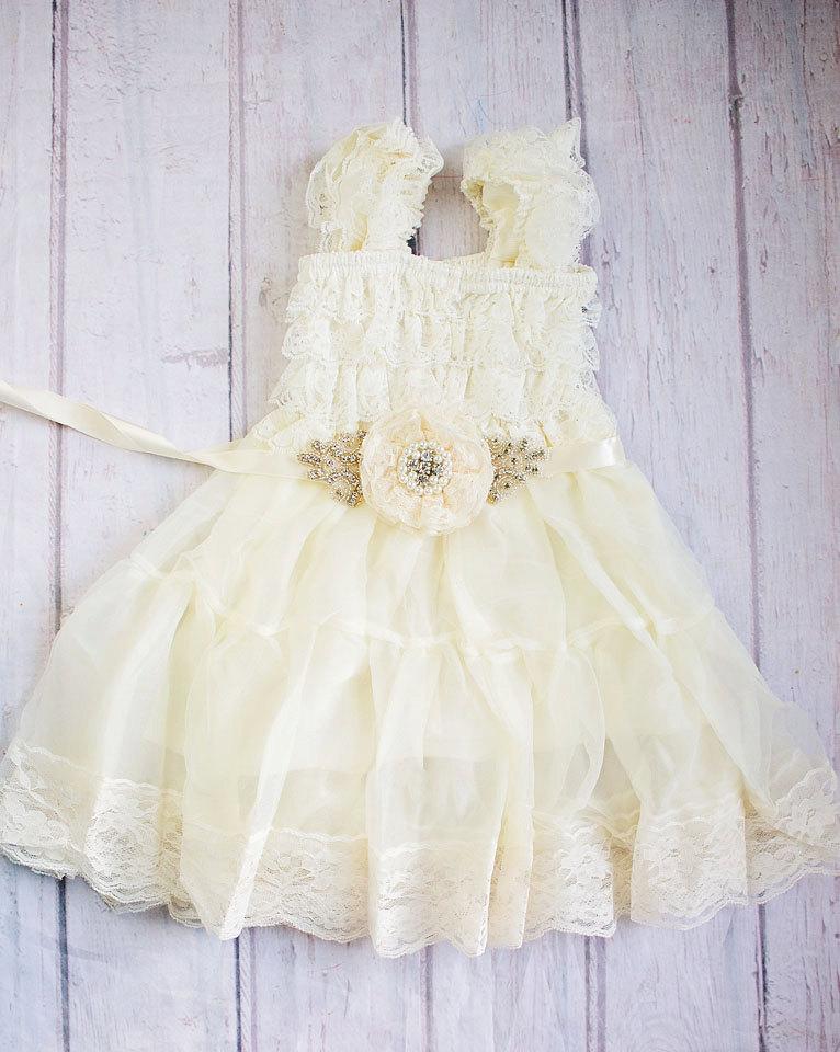 Ivory Flower Girl Dress / Baptism Dress..Ivory Lace Dress-Baby Girl ...