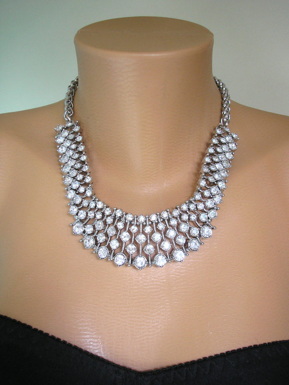 Sparkly Rhinestone Beaded Choker Necklace Earrings Wedding Jewelry Sets