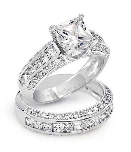3.62ct Princess Cut Wedding Ring Set Engagement Ring Wedding Band ...