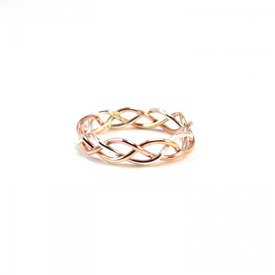 Tri Color Braided Ring. Alternative Wedding Band. Gold, Rose Gold ...