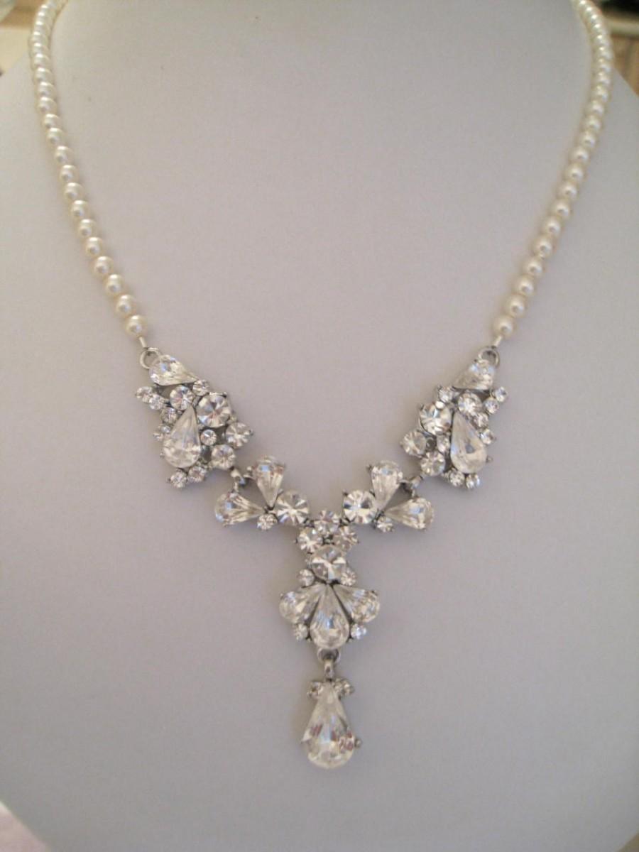 Bride Bridesmaids Rhinestone Center With Pearl Necklace Bridal Jewelry ...