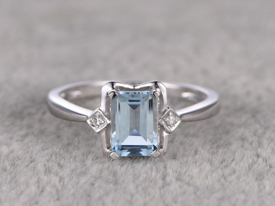 1.02ctw Aquamarine Engagement Ring,VS Diamond Wedding Band,14K Gold ...