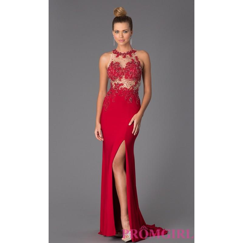 Sleeveless Floor Length Dress With Illusion Bodice - Brand Prom Dresses ...