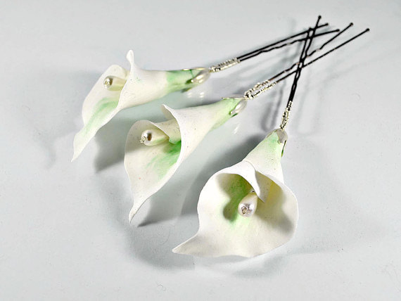 Wedding Hair Pins, Calla Lily Bridal Hair Pin Set Of 3 Flower Hair Pins ...