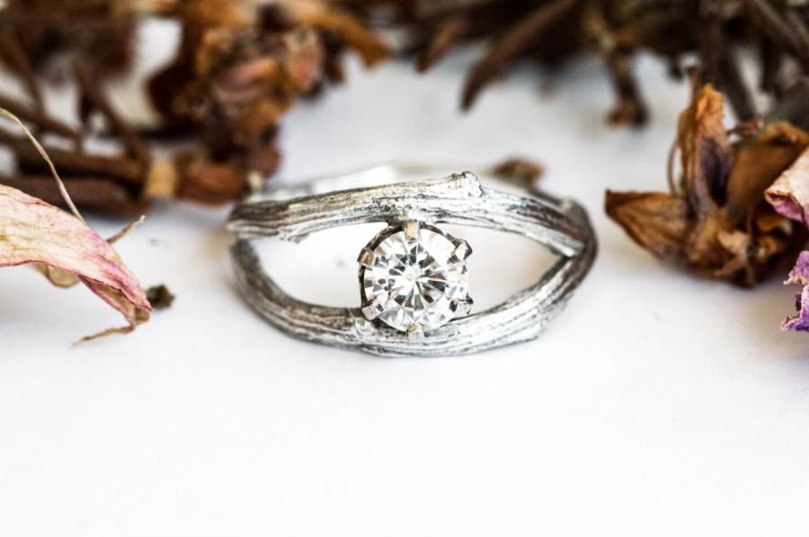 Moissanite Sterling Silver Twig Ring, Wrap Twig Engagement Ring ...