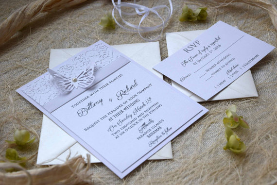 Elegant Invitation Butterfly Wedding Invitation Embossed Wedding ...