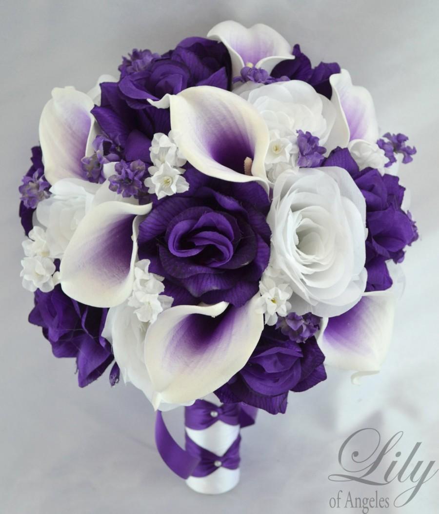Bridal Bouquets Wedding 17 Piece Package Bouquet Silk Flowers Bride ...