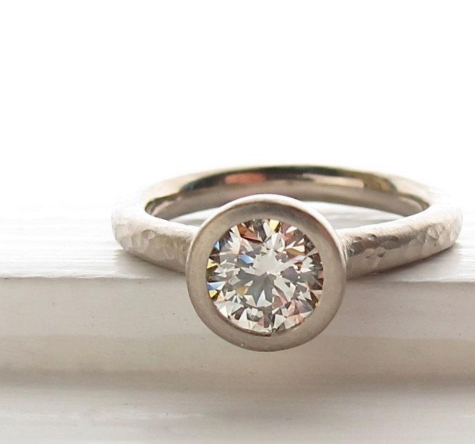 1ct Diamond And Recycled White Gold Pebble Ring Engagement Solitaire ...