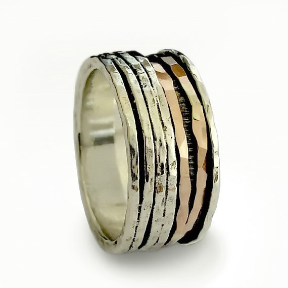 Sterling Silver And Rose Gold Spinners Men Ring, Modern Silver Spinners ...
