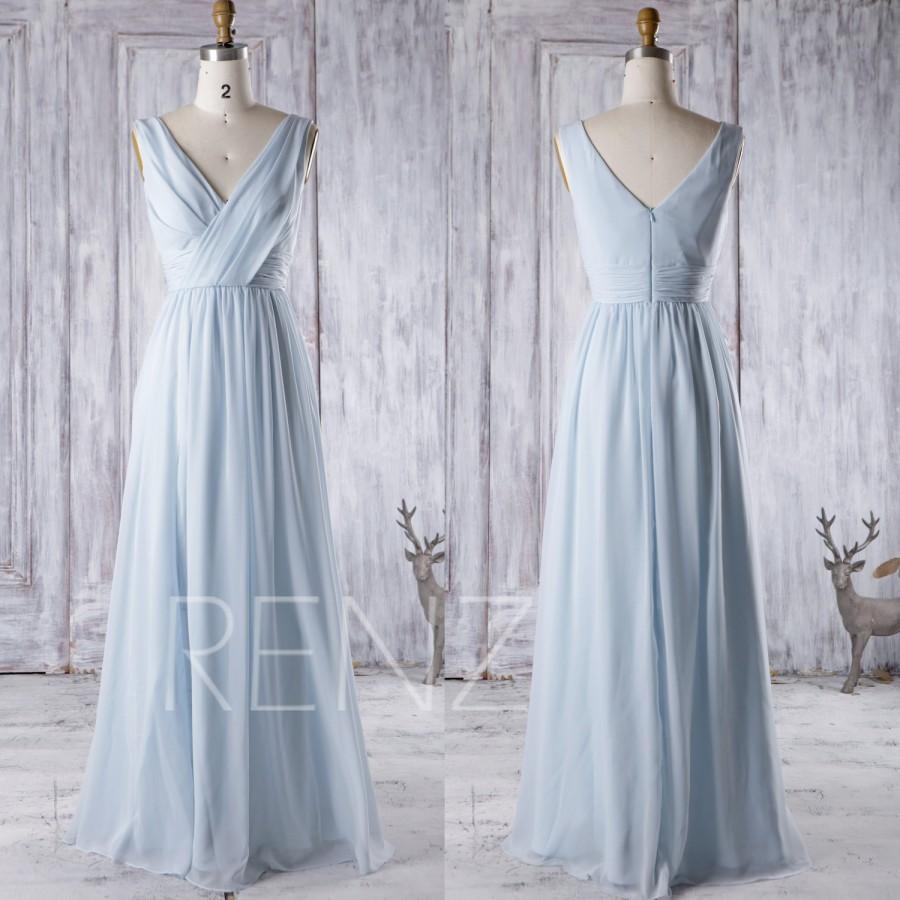 2016 Light Blue Chiffon Bridesmaid Dress, V Neck Wedding Dress, Long ...