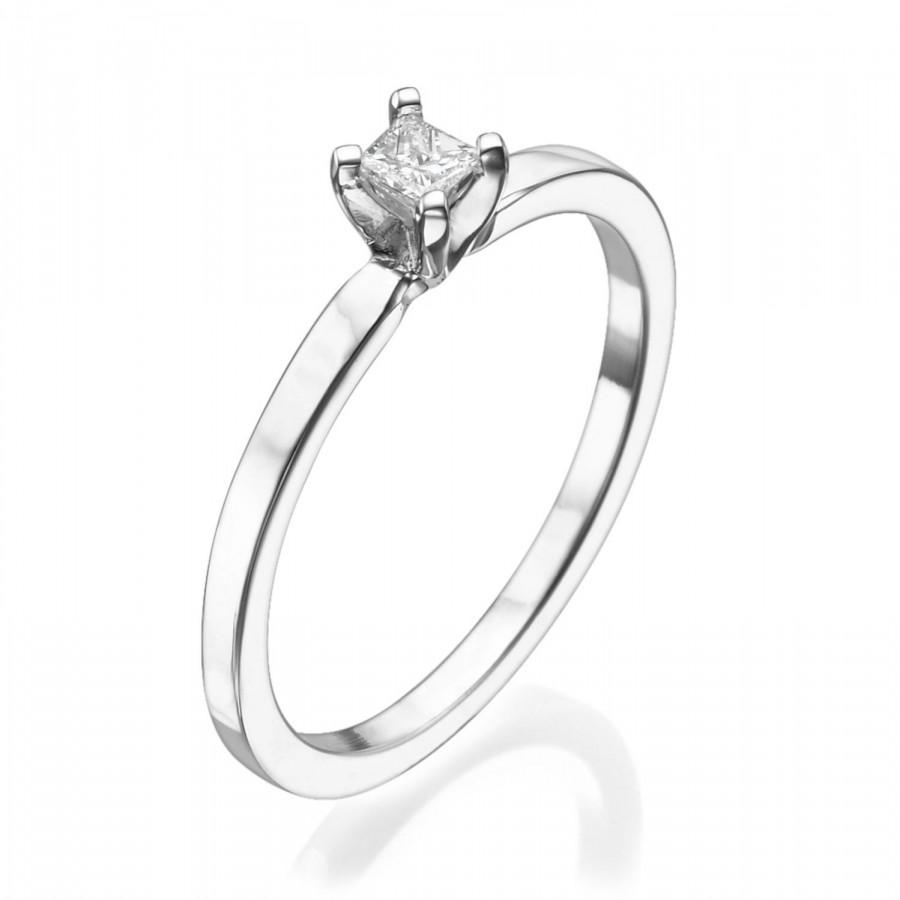 Solitaire Engagement Ring, 18K White Gold Ring, Princess Cut Ring ...