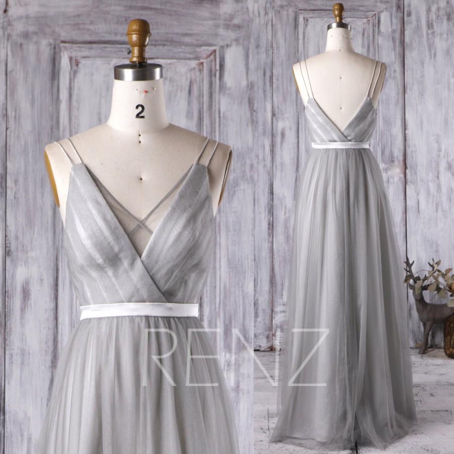 2016 Light Gray Bridesmaid Dress, V Neck Spaghetti Straps Wedding Dress ...