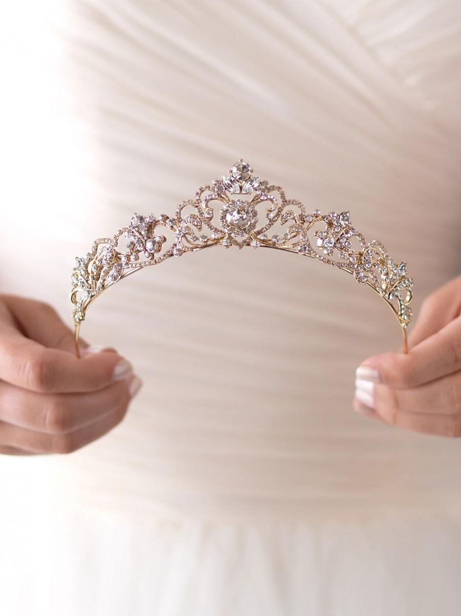 Gold Rhinestone Wedding Tiara, Royal Bridal Crown, Gold Princess Crown ...