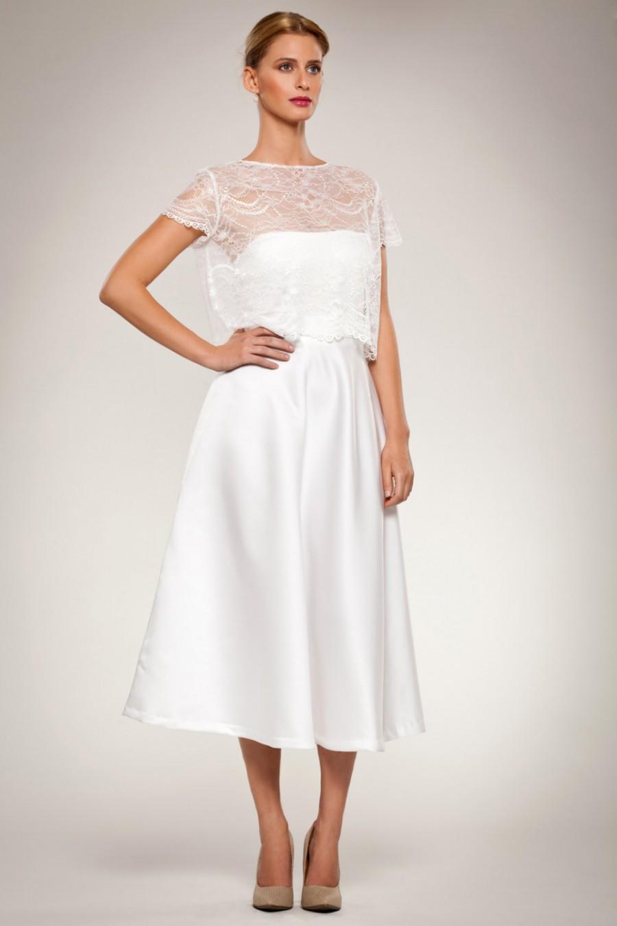 Wedding Gown Dress Set- Cropped Lace Short Sleeve Top With Scalloped ...