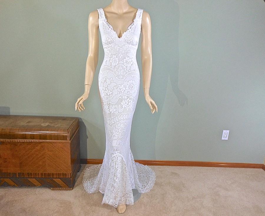 White Bohemian Wedding Gown, HIPPIE Boho Wedding Dress MERMAID Wedding ...