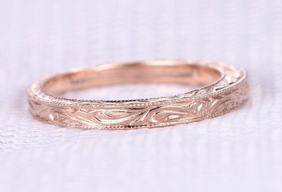 Carving Milgrain Wedding Ring,Anniversary Ring,Infinity Band,14k Rose ...