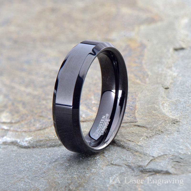 Tungsten Wedding Band, Black Tungsten Ring, Polished Tungsten Carbide ...
