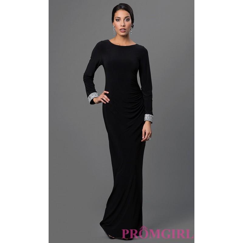 Black Long Sleeve Open Back Dress By Marina - Discount Evening Dresses ...