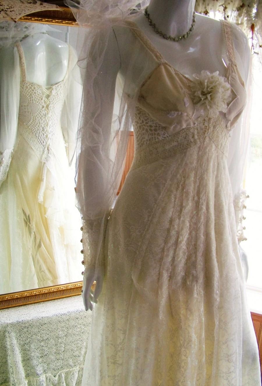 Size 6 - 10. Silk Lace Ivory Romantic Regency Unique Shabby Chic ...