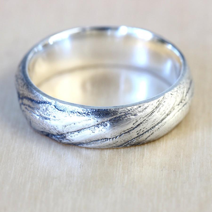 Bristlecone Pine Tree Bark Wedding Band In Recycled Silver, Mens ...