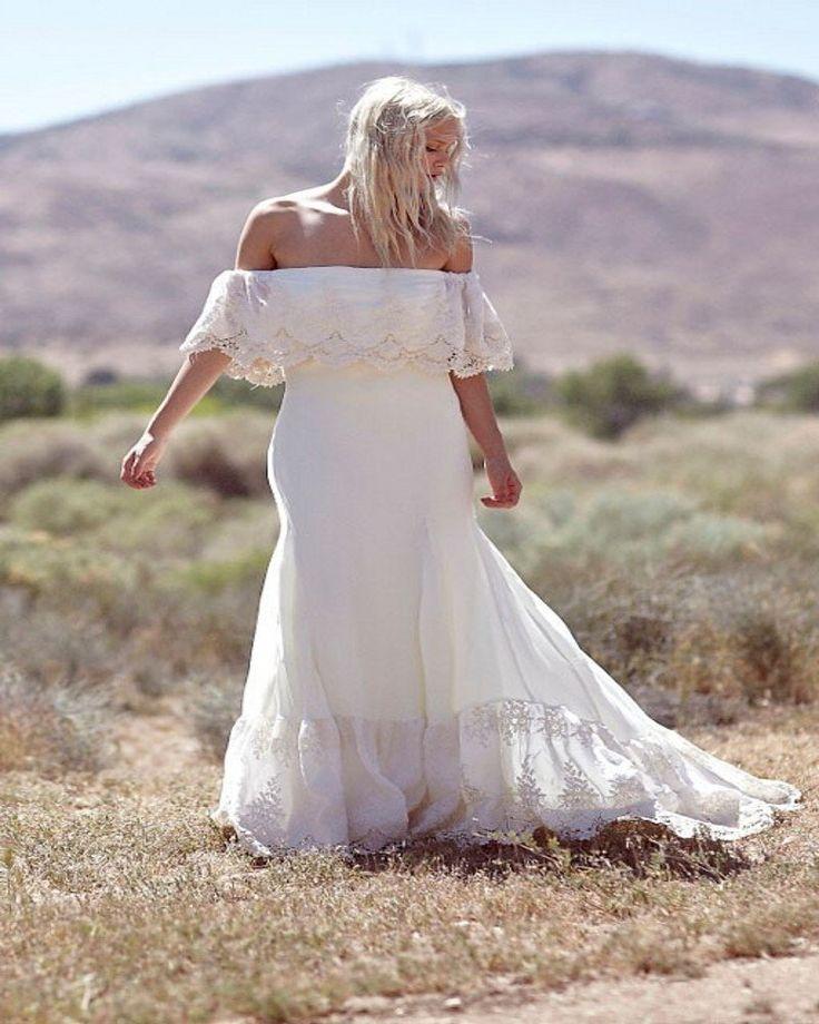 Plus Size Collection :: Boho Off Shoulder Lace & Chiffon Wedding Dress ...