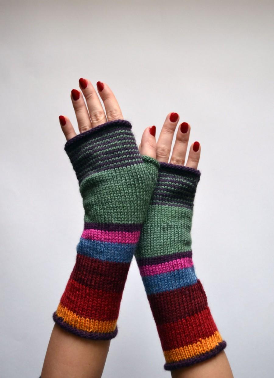 Multistriped Wool Gloves - Color Blocking Gloves - Striped Gloves ...