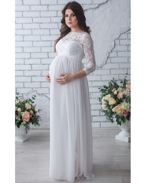 White Wedding Dress Pregnant Bridesmaid Lace Dress Pregnant Evening ...