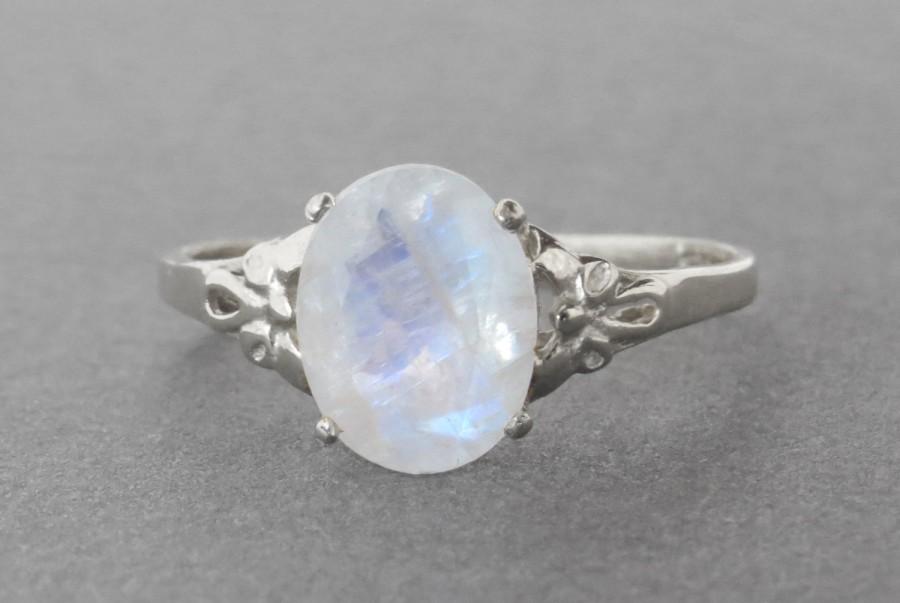 Oval Moonstone Silver Ring, Moonstone Engagement Ring, Vintage Style ...