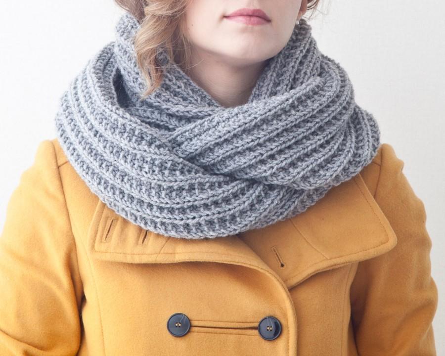 Gray Infinity Scarf, Knit Chunky Scarf, Collar Scarf, Christmas Gifts ...