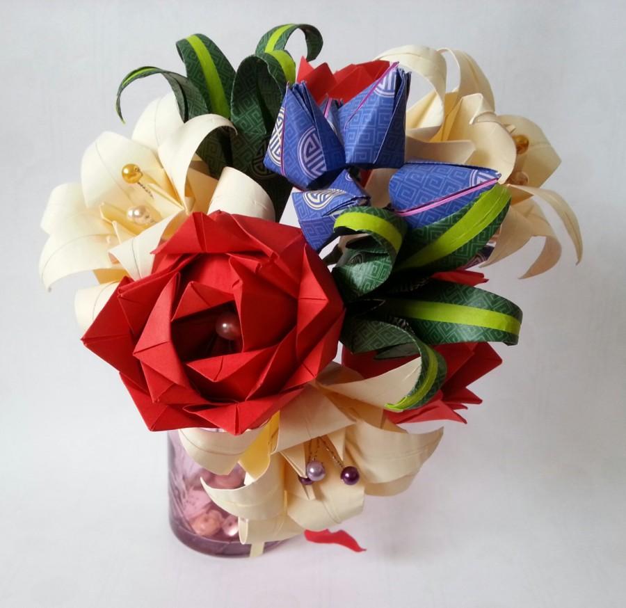 Paper Origami Flowers Wedding Anniversary Bouquet Roses Lilies Custom ...