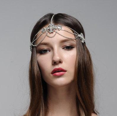 Sally Wedding Headpiece, Goddess Headpiece, Prom Chain Rhinestone ...