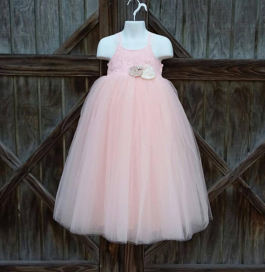 Free Shipping To USA Custom Made Blush Lace And Tulle Flower Girl Dress ...