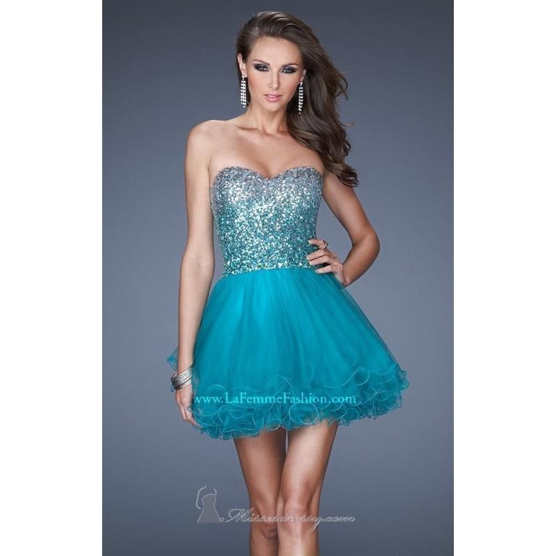 Peacock/Silver Sequined Strapless Sweetheart Dress By La Femme - Color ...