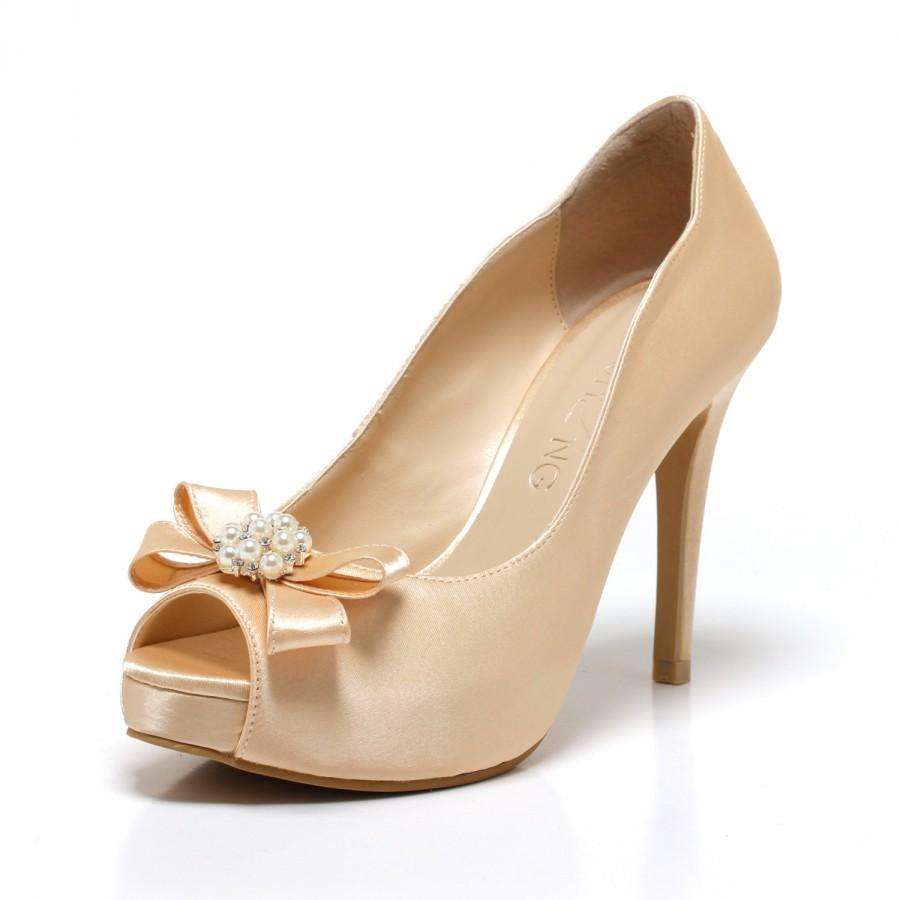 Precious Pearl, Champagne Gold Pearl Adorned Wedding Shoes, Champagne ...