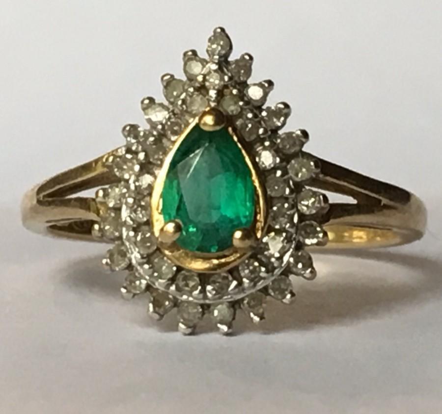 Antique Emerald Ring. Diamond Halo. 10K Gold. Natural Emerald. Unique ...