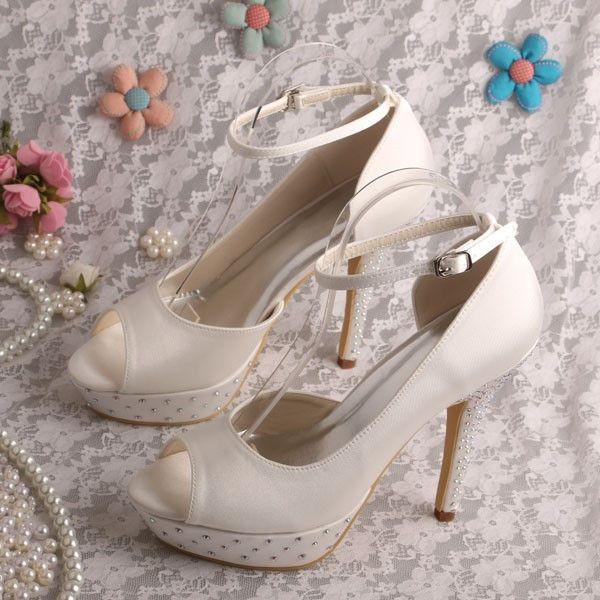 High Heel Wedding Shoes Bridal Sandals Criss Cross Ankle Strap Bridal ...