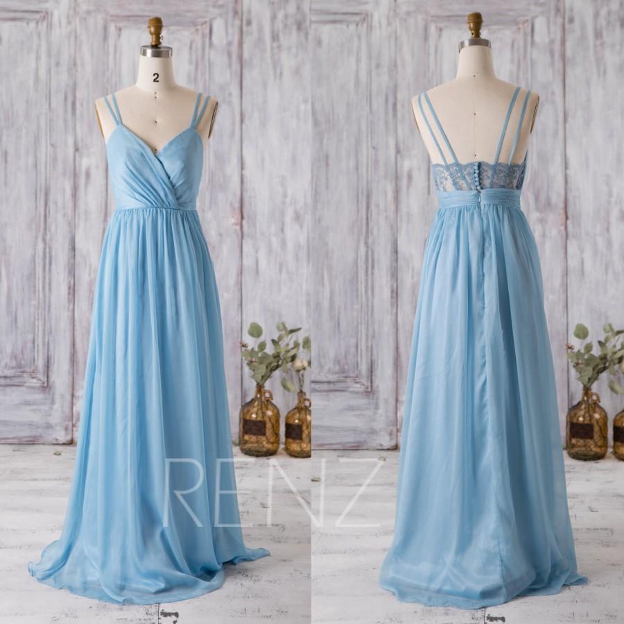 2016 Light Blue Bridesmaid Dress, V Neck Wedding Dress, Spaghetti ...