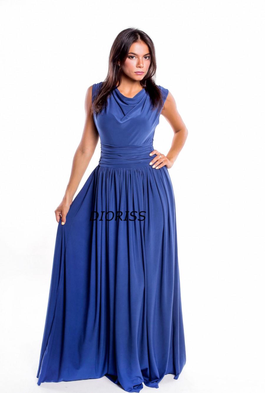 Indigo Blue Long Party Dress.Plus Size Draped Waist Long Dress ...