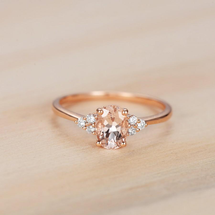 Oval Cut Pink Morganite Ring 14k Rose Gold Morganite Diamond Ring ...