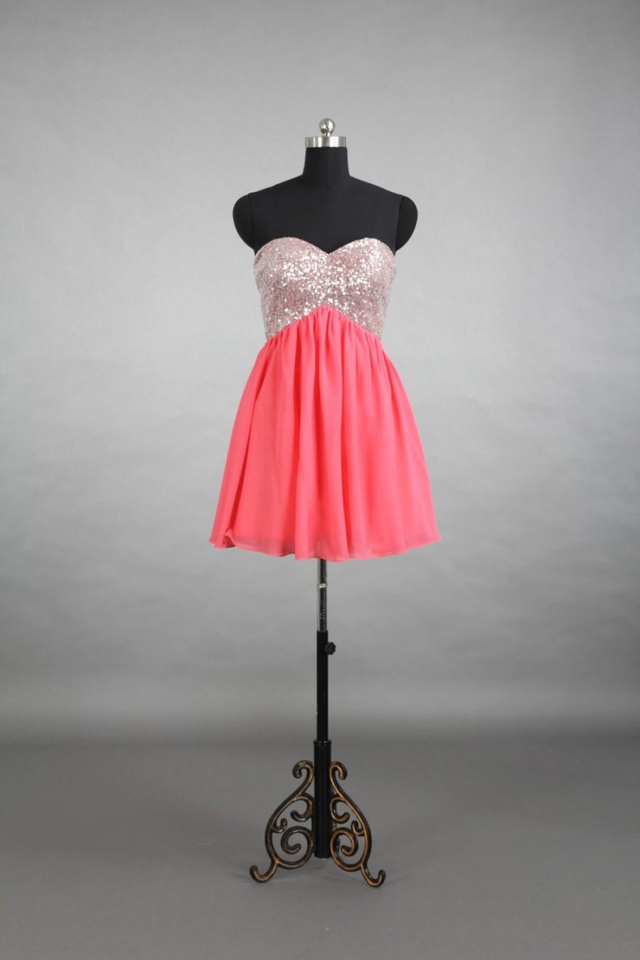 Coral Party Dress, Sweetheart Beading Short Chiffon Homecoming Dress ...