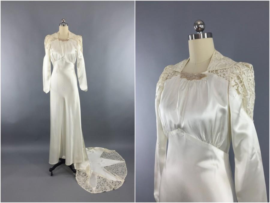 Vintage 1940s Wedding Dress / SATIN STAR / 40s Bias Cut Dress / 1930s ...