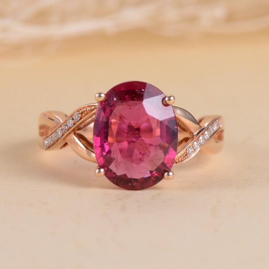 Unique Engagement Ring Oval Cut Pink Tourmaline Ring Rose Gold Micro ...