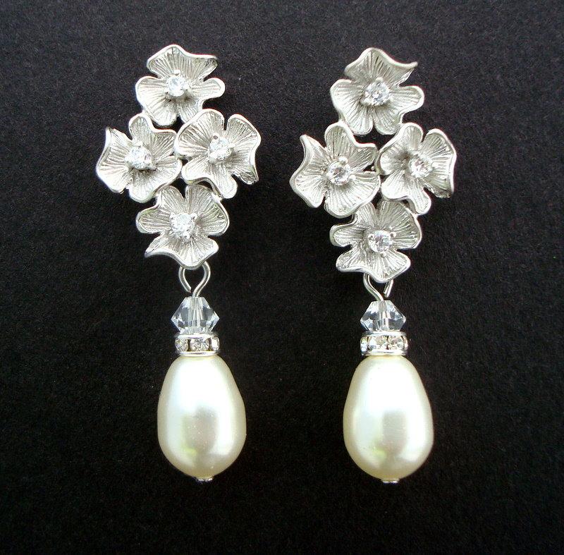 Ivory Swarovski Pearls, Bridal Pearl Earrings, Wedding Stud Earrings ...