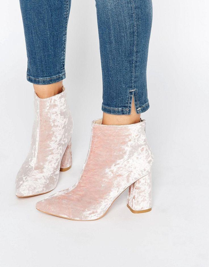 Daisy Street Pink Crushed Velvet Point Heeled Ankle Boots At Asos.com ...