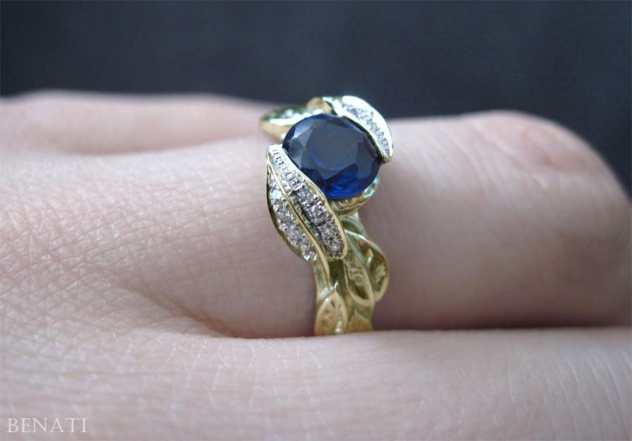 Sapphire Leaf Engagement Ring, Leaf Sapphire Engagement Ring, Diamond ...