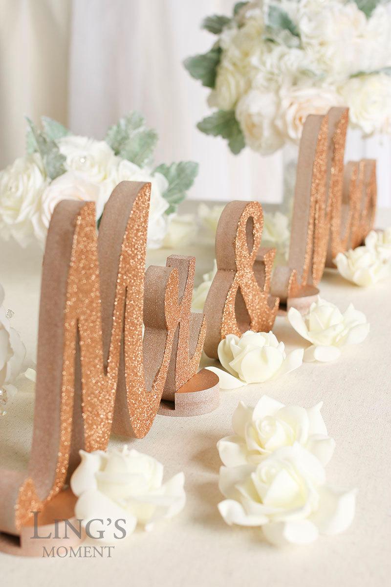 Rose Gold Glitter Mr And Mrs Letters Wedding Decorations