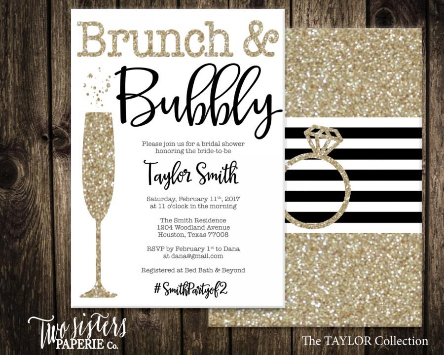 Black And Gold Brunch And Bubbly Bridal Shower Invitation - Gold ...