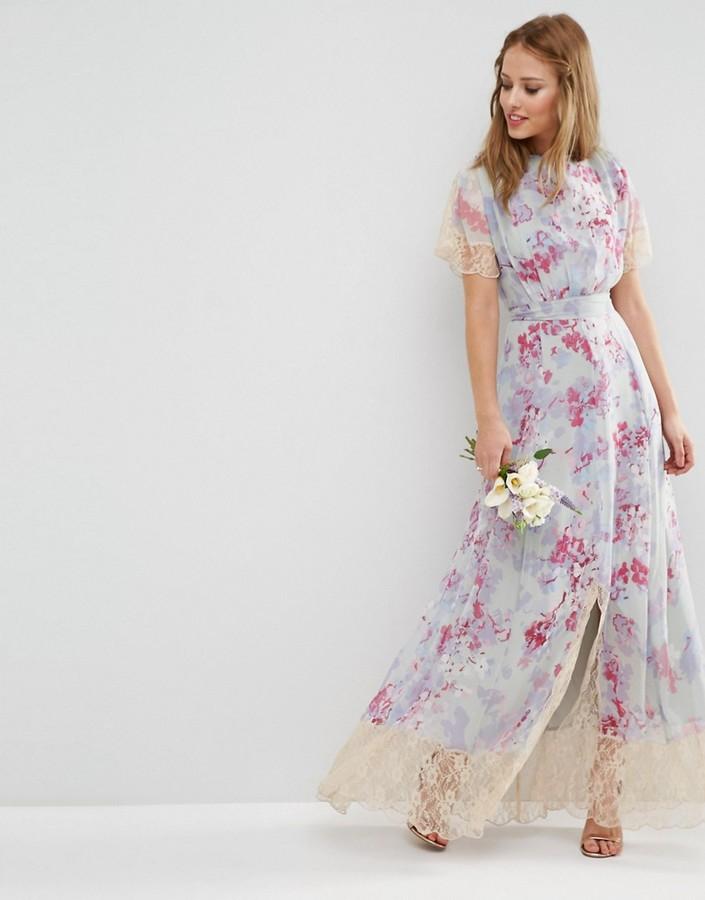 ASOS WEDDING Maxi Dress With Lace Detail In Print #2695148 - Weddbook