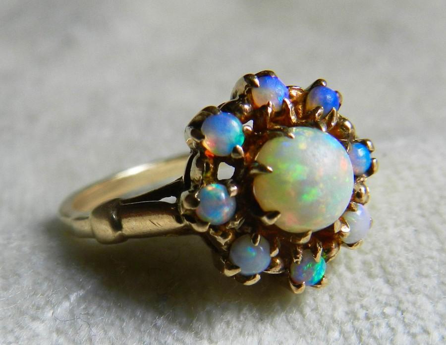 Opal Ring Australian Opal Halo Engagement Ring October Birthday Gift ...